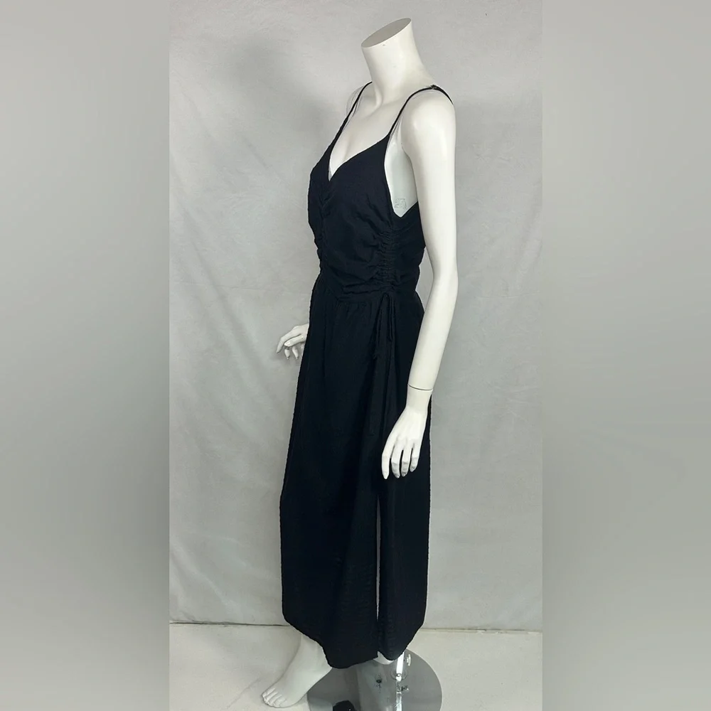 Nation LTD Black Rooshed Cotton/Linen Dress with side slit and pockets Size M - Picture 7 of 15